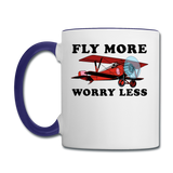 Fly More - Worry Less - Contrast Coffee Mug - white/cobalt blue