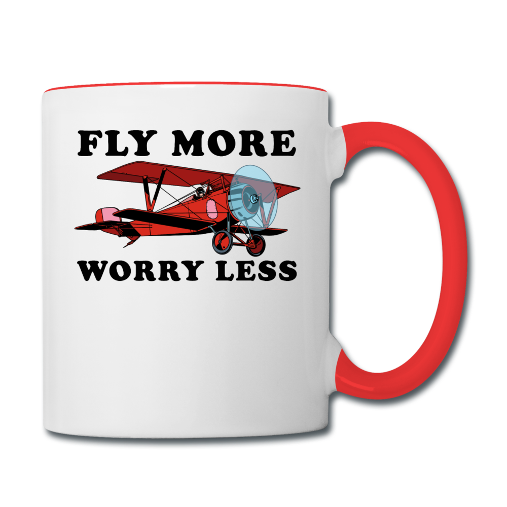 Fly More - Worry Less - Contrast Coffee Mug - white/red