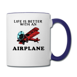 Life Is Better With An Airplane - Contrast Coffee Mug - white/cobalt blue