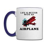 Life Is Better With An Airplane - Contrast Coffee Mug - white/cobalt blue
