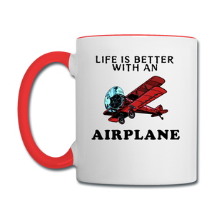 Life Is Better With An Airplane - Contrast Coffee Mug - white/red