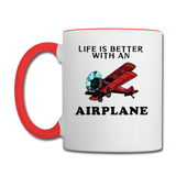 Life Is Better With An Airplane - Contrast Coffee Mug - white/red