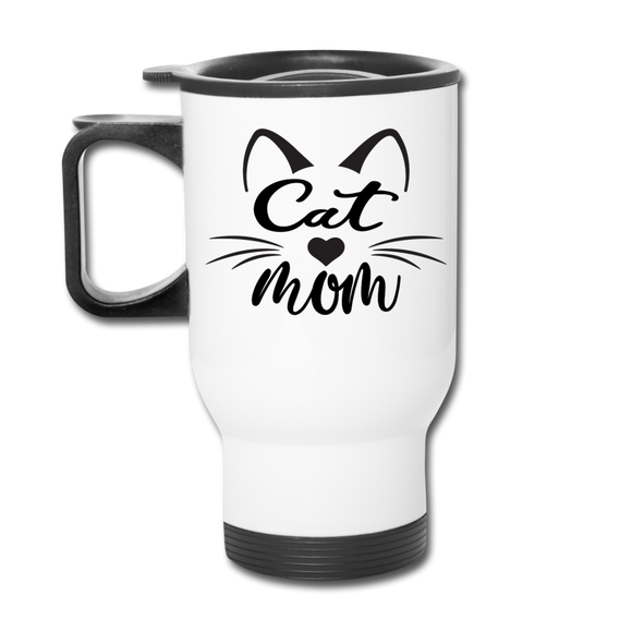 Cat Mom - Black - v2 - Travel Mug - white