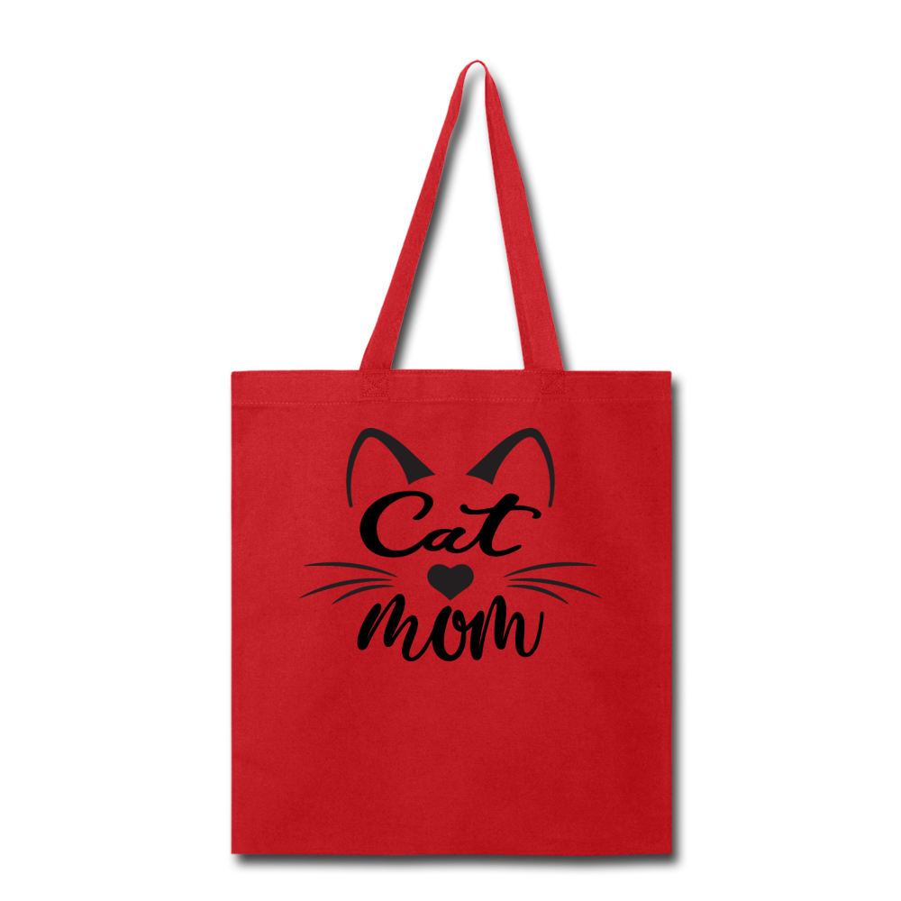 Cat Mom - Black - v2 - Tote Bag - red