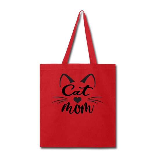 Cat Mom - Black - v2 - Tote Bag - red