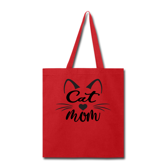 Cat Mom - Black - v2 - Tote Bag - red