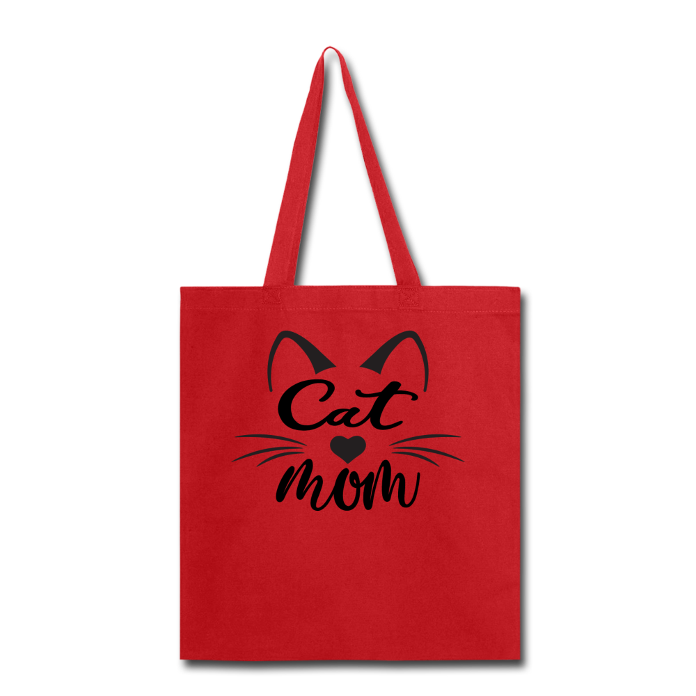 Cat Mom - Black - v2 - Tote Bag - red