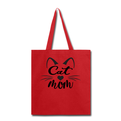 Cat Mom - Black - v2 - Tote Bag - red