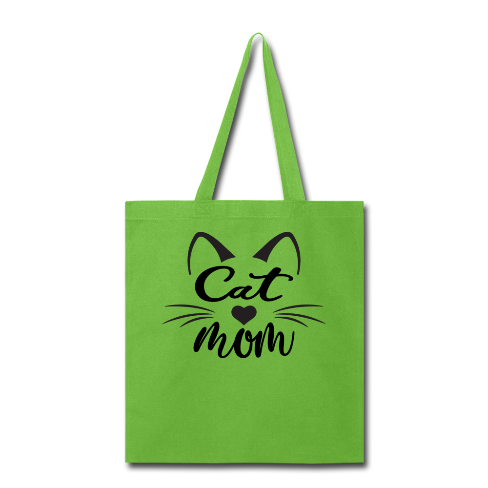 Cat Mom - Black - v2 - Tote Bag - lime green