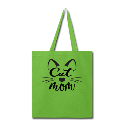 Cat Mom - Black - v2 - Tote Bag - lime green