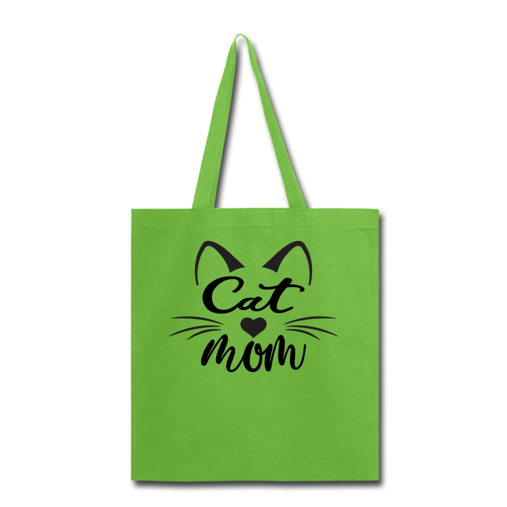 Cat Mom - Black - v2 - Tote Bag - lime green