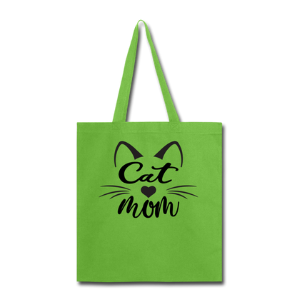 Cat Mom - Black - v2 - Tote Bag - lime green