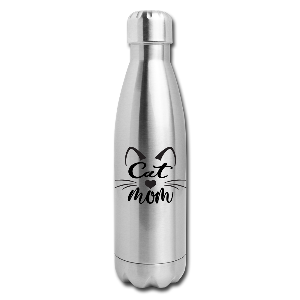 Cat Mom - Black - v2 - Insulated Stainless Steel Water Bottle - silver