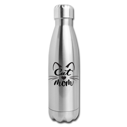 Cat Mom - Black - v2 - Insulated Stainless Steel Water Bottle - silver