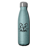Cat Mom - Black - v2 - Insulated Stainless Steel Water Bottle - turquoise glitter
