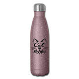 Cat Mom - Black - v2 - Insulated Stainless Steel Water Bottle - pink glitter