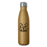 Cat Mom - Black - v2 - Insulated Stainless Steel Water Bottle - gold glitter