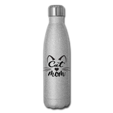 Cat Mom - Black - v2 - Insulated Stainless Steel Water Bottle - silver glitter