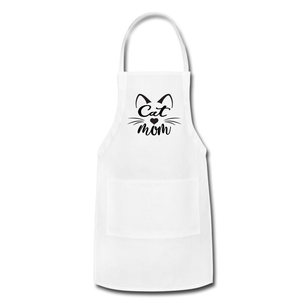 Cat Mom - Black - v2 - Adjustable Apron - white