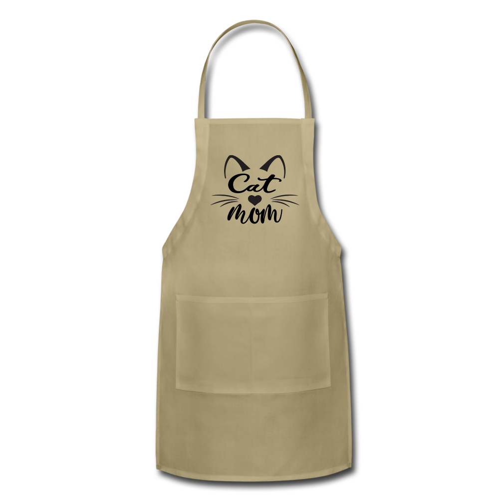 Cat Mom - Black - v2 - Adjustable Apron - khaki