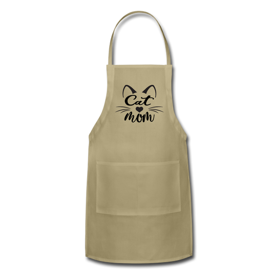 Cat Mom - Black - v2 - Adjustable Apron - khaki