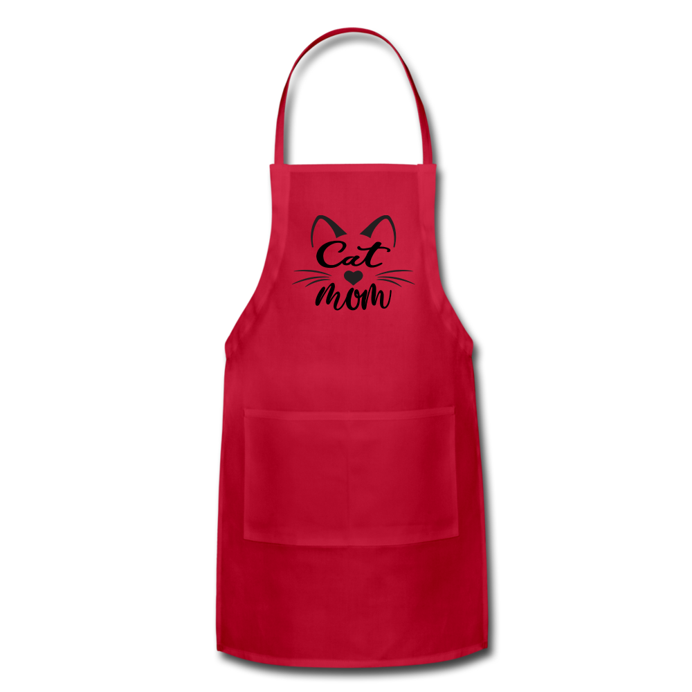 Cat Mom - Black - v2 - Adjustable Apron - red