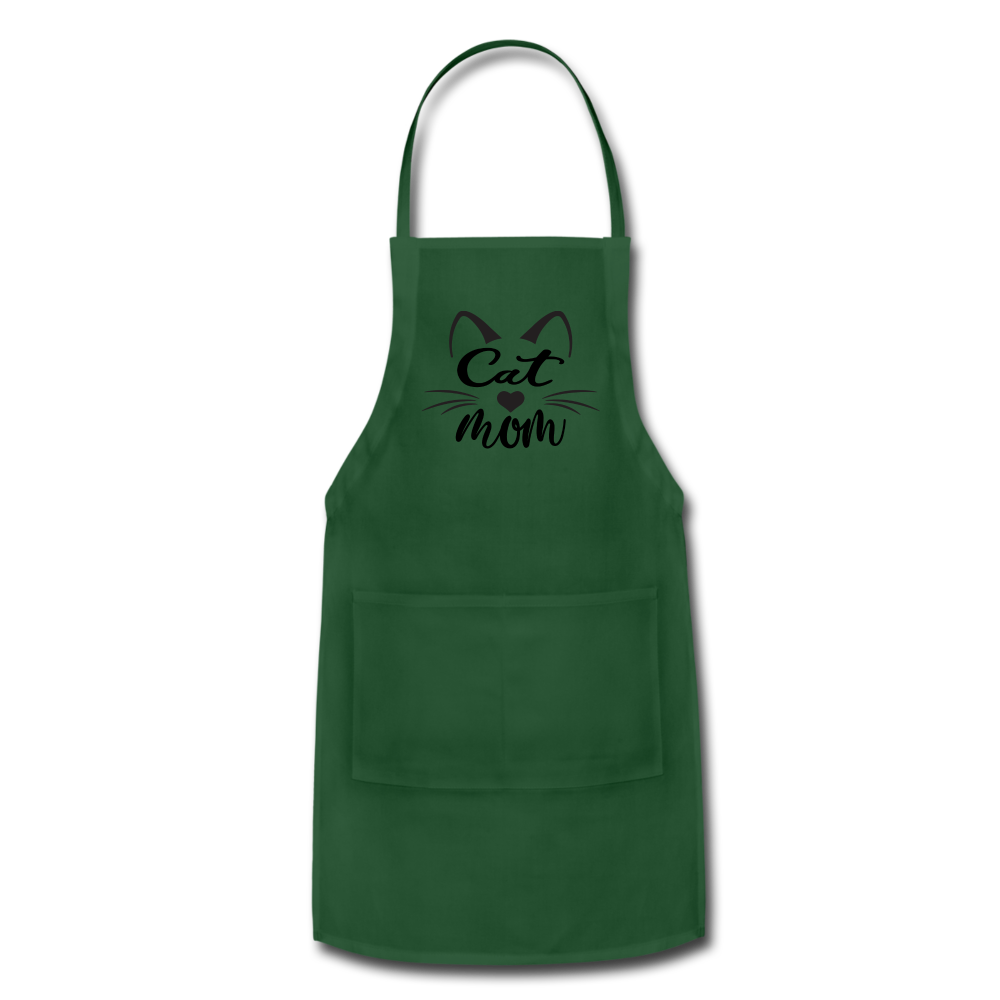 Cat Mom - Black - v2 - Adjustable Apron - forest green