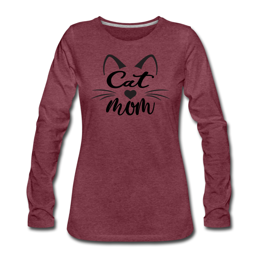 Cat Mom - Black - v2 - Women's Premium Long Sleeve T-Shirt - heather burgundy