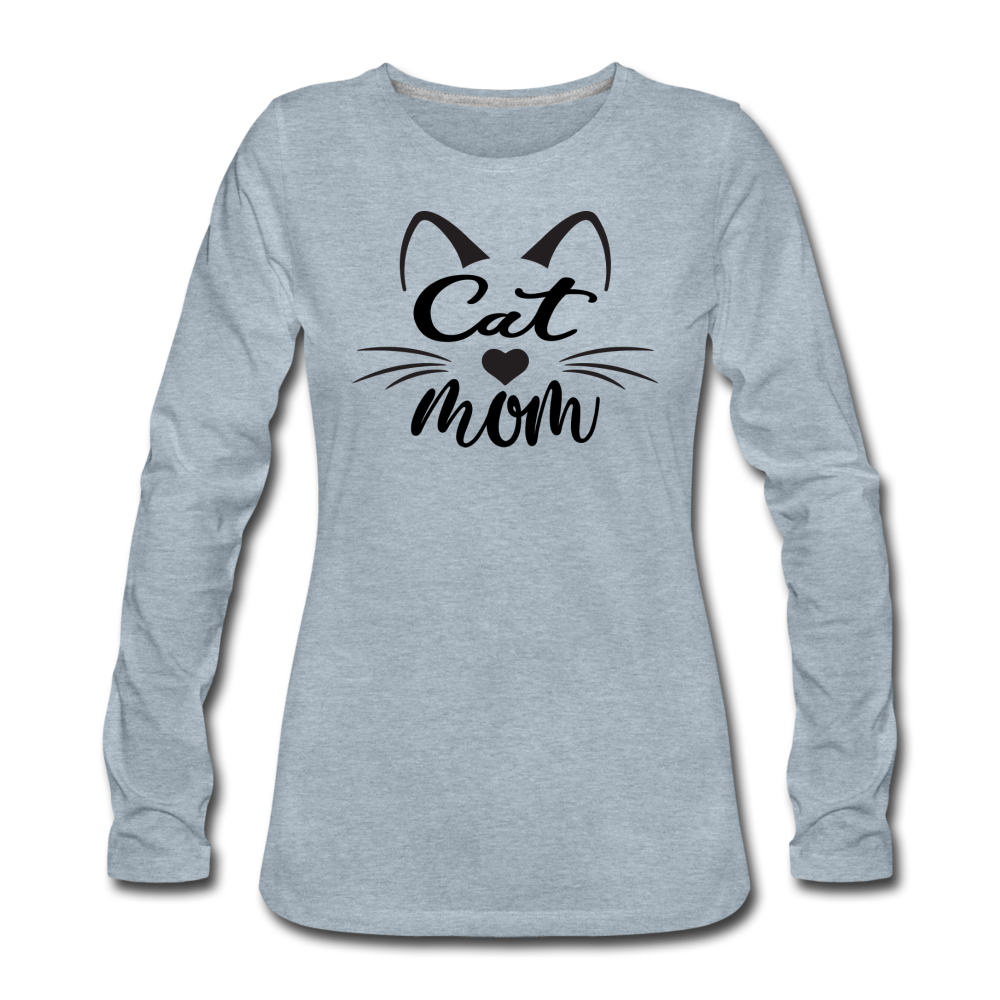 Cat Mom - Black - v2 - Women's Premium Long Sleeve T-Shirt - heather ice blue