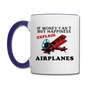 If Money - Happiness - Airplanes - Contrast Coffee Mug - white/cobalt blue