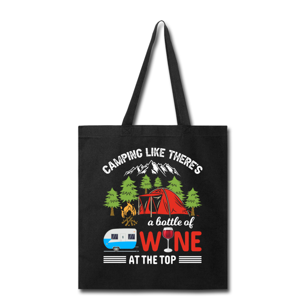 Camping - Bottle Of Wine - Tote Bag - black