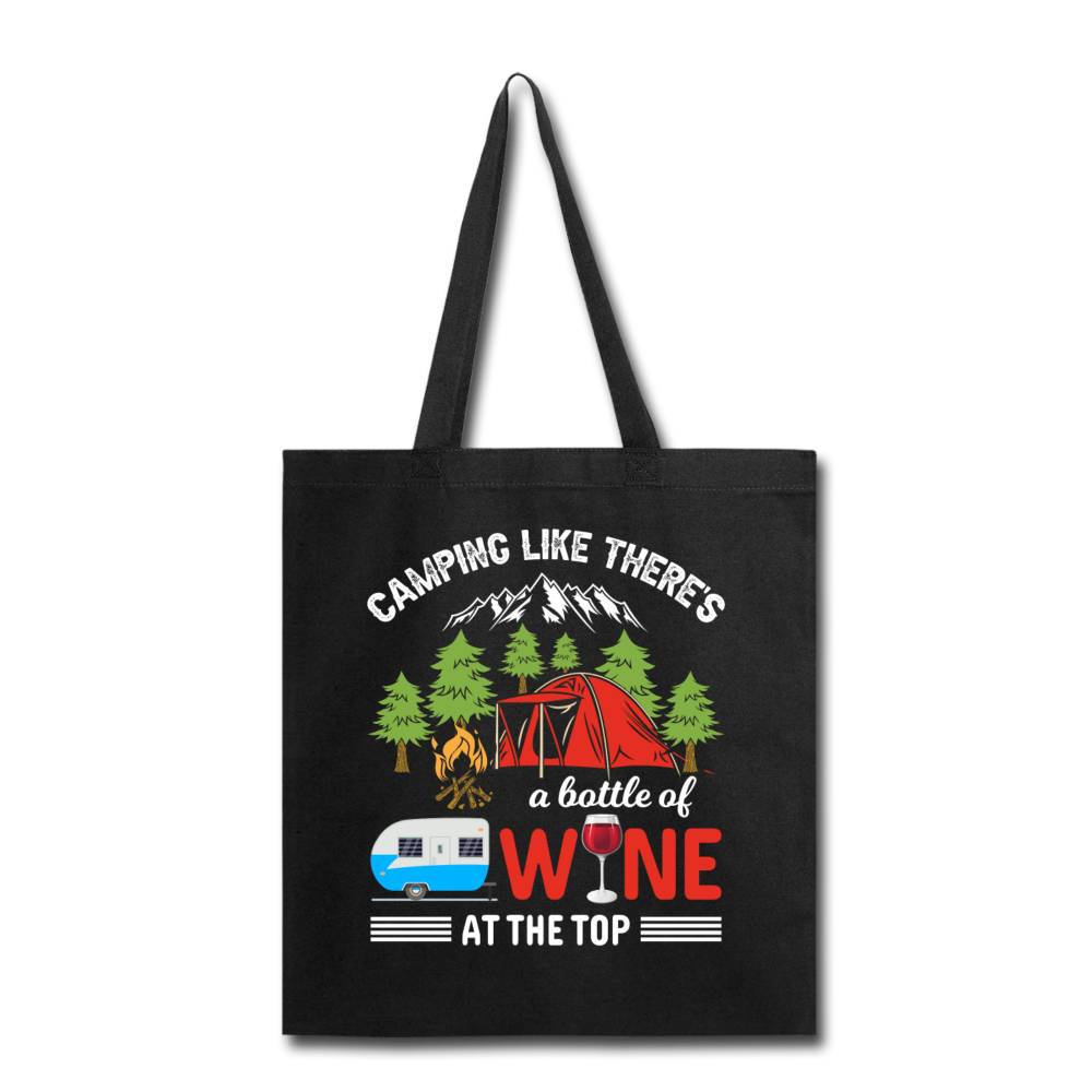 Camping - Bottle Of Wine - Tote Bag - black