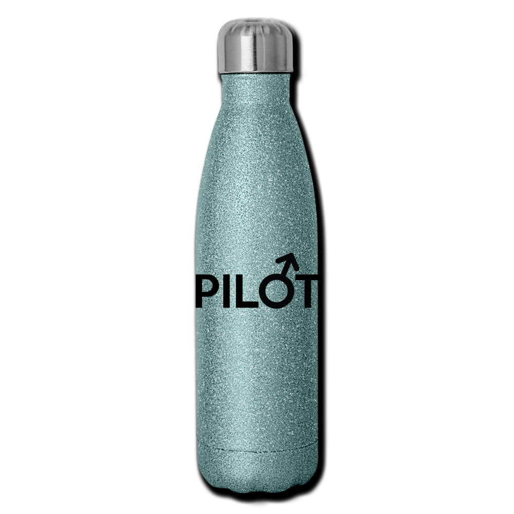 Pilot - Male - Black - Insulated Stainless Steel Water Bottle - turquoise glitter