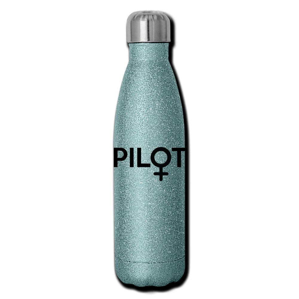 Pilot - Female - Black - Insulated Stainless Steel Water Bottle - turquoise glitter