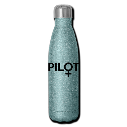 Pilot - Female - Black - Insulated Stainless Steel Water Bottle - turquoise glitter