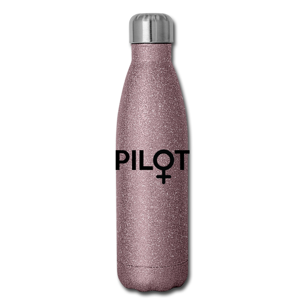 Pilot - Female - Black - Insulated Stainless Steel Water Bottle - pink glitter