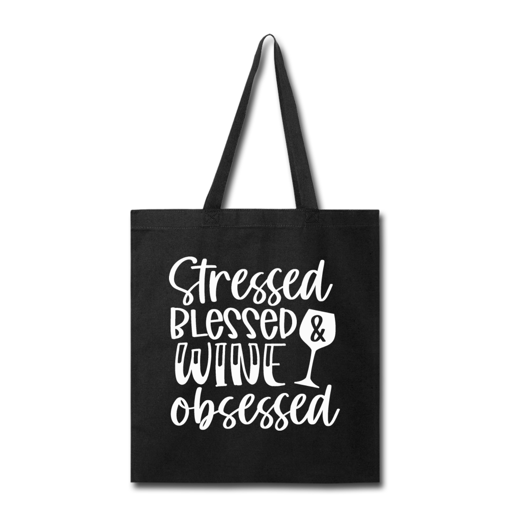 Stressed Blessed Wine Obsessed - White - Tote Bag - black