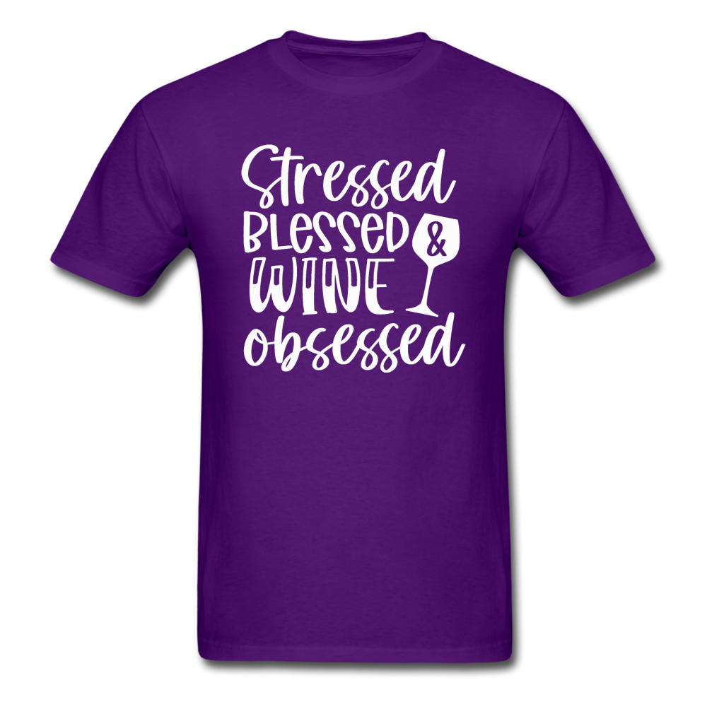 Stressed Blessed Wine Obsessed - White - Unisex Classic T-Shirt - purple