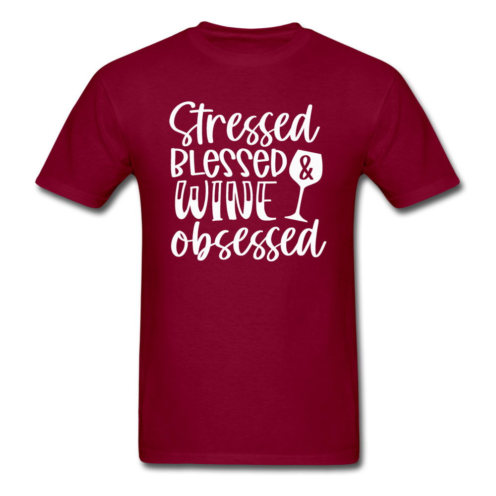 Stressed Blessed Wine Obsessed - White - Unisex Classic T-Shirt - burgundy