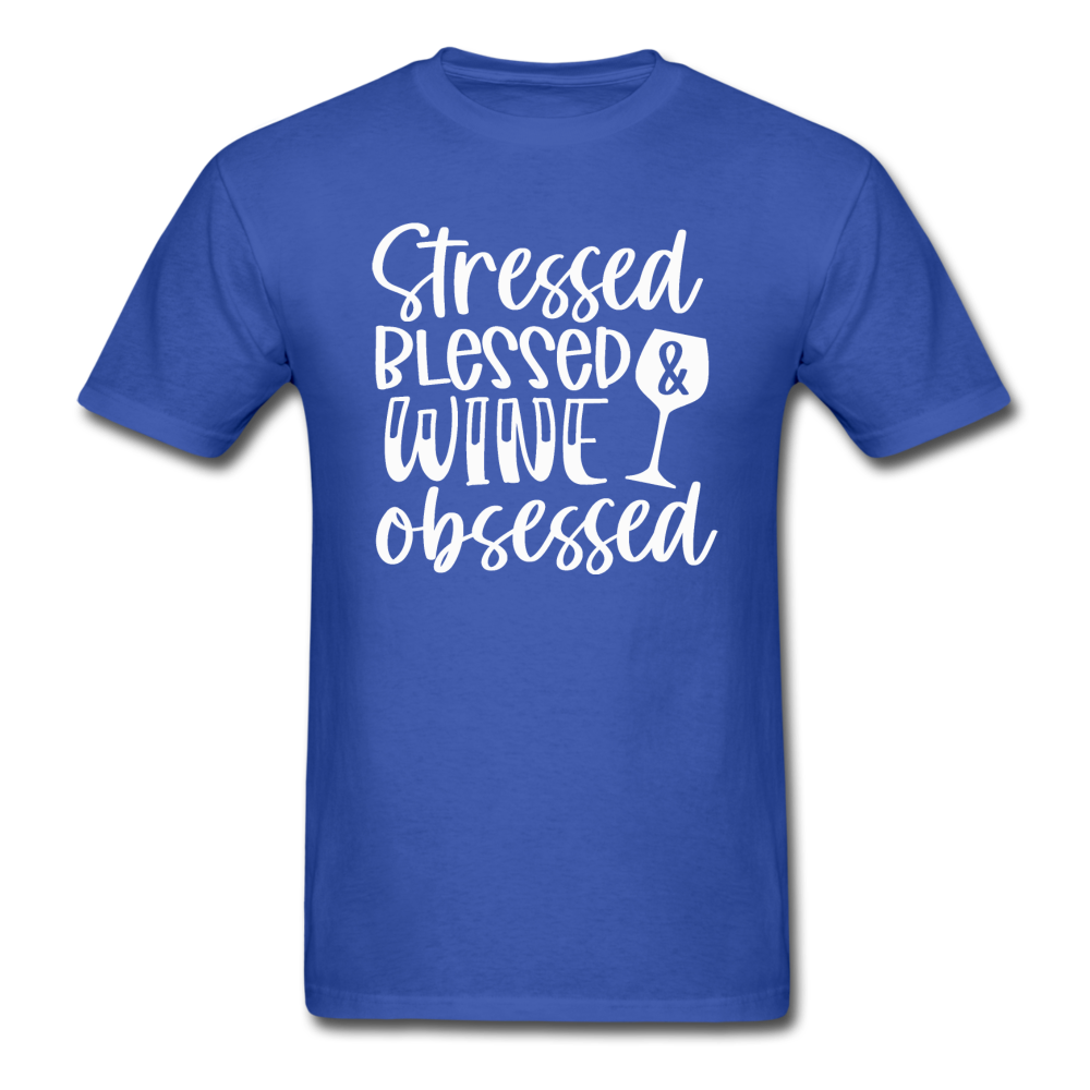 Stressed Blessed Wine Obsessed - White - Unisex Classic T-Shirt - royal blue