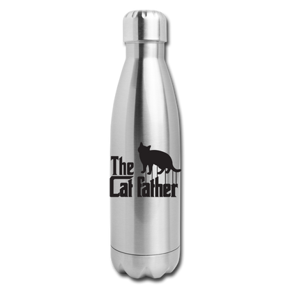 The Cat Father - Black - Insulated Stainless Steel Water Bottle - silver