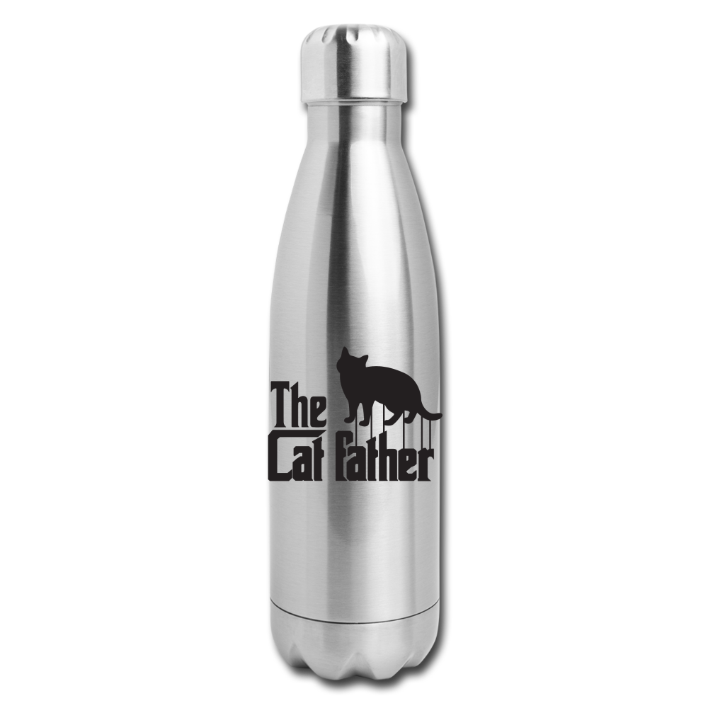 The Cat Father - Black - Insulated Stainless Steel Water Bottle - silver