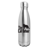 The Cat Father - Black - Insulated Stainless Steel Water Bottle - silver