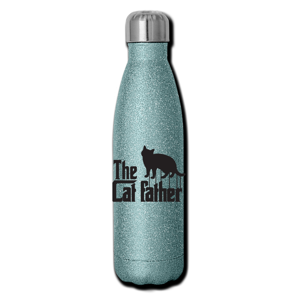 The Cat Father - Black - Insulated Stainless Steel Water Bottle - turquoise glitter