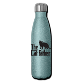 The Cat Father - Black - Insulated Stainless Steel Water Bottle - turquoise glitter