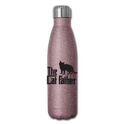 The Cat Father - Black - Insulated Stainless Steel Water Bottle - pink glitter