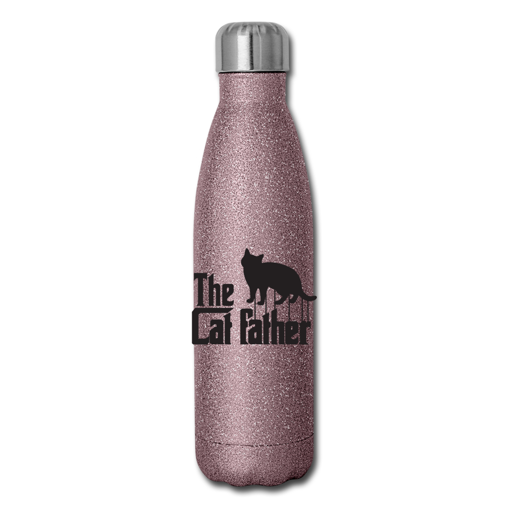 The Cat Father - Black - Insulated Stainless Steel Water Bottle - pink glitter