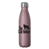 The Cat Father - Black - Insulated Stainless Steel Water Bottle - pink glitter