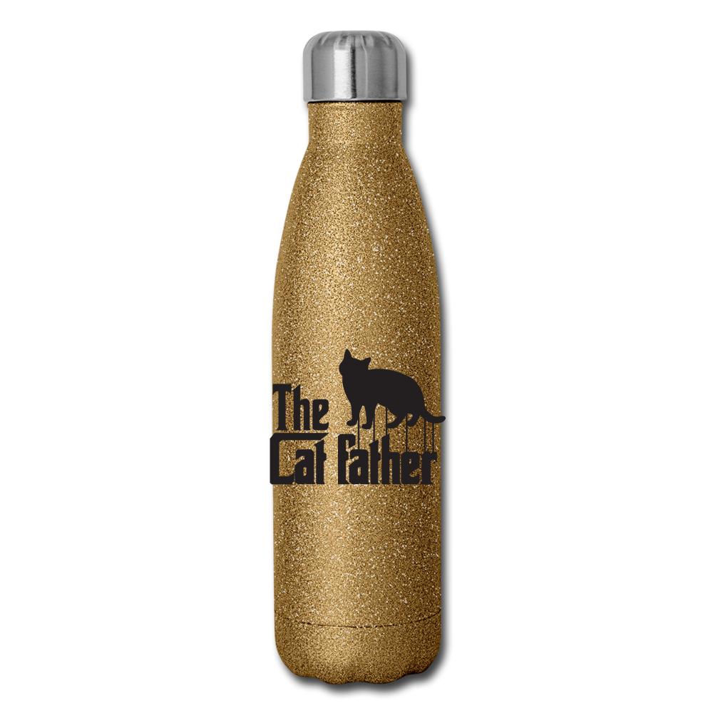 The Cat Father - Black - Insulated Stainless Steel Water Bottle - gold glitter