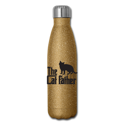 The Cat Father - Black - Insulated Stainless Steel Water Bottle - gold glitter